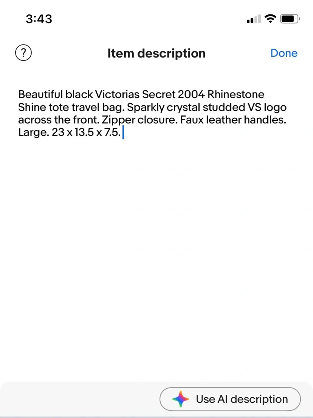 Victoria’s Secret Black Rhinestone Shine Tote Travel Bag NWT
